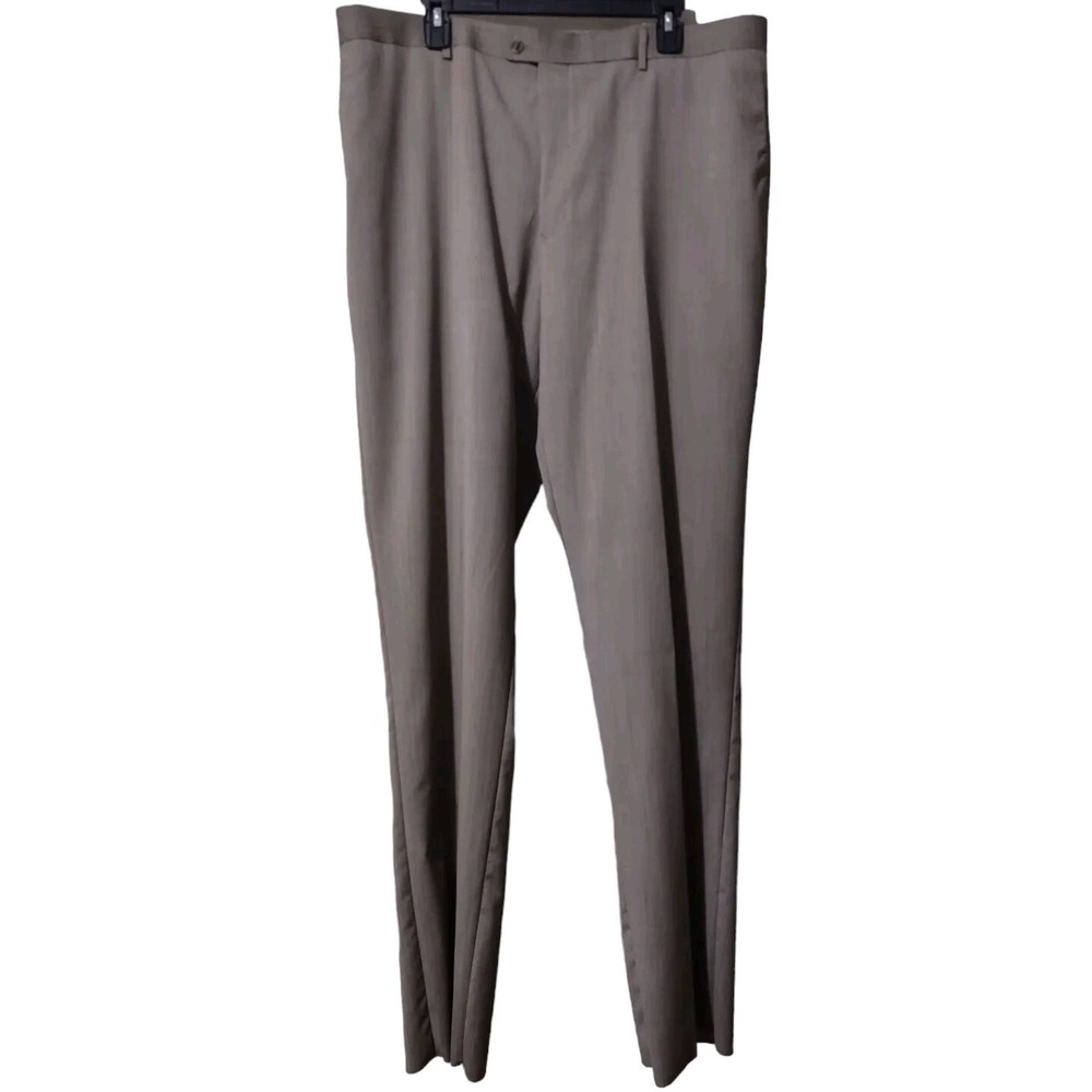 Blair Underwood Dress Pants 40W 46L Men Tan Luxury Wool Modern Fit Flat Front BU